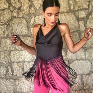 Zara Black Fringe Top Size XS